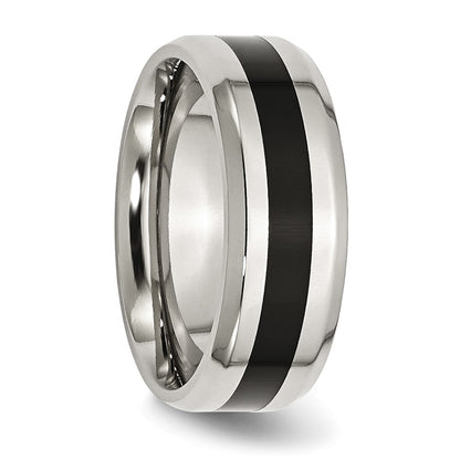 Chisel Stainless Steel Polished Black Enamel 8mm Beveled Edge Band