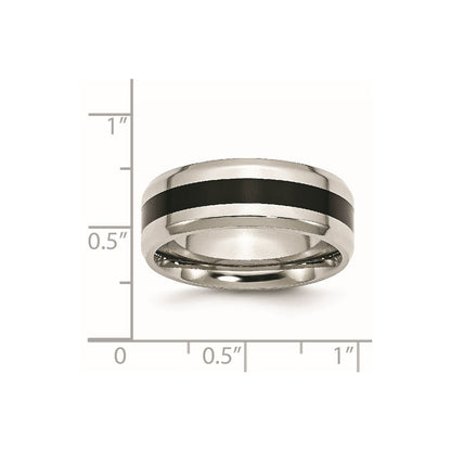 Chisel Stainless Steel Polished Black Enamel 8mm Beveled Edge Band