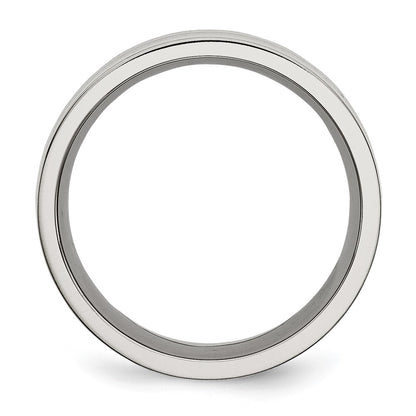 Chisel Stainless Steel Polished with Black Carbon Fiber Inlay 8mm Flat Band