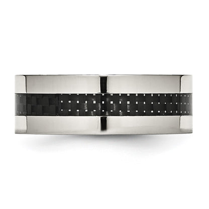 Chisel Stainless Steel Polished with Black Carbon Fiber Inlay 8mm Flat Band
