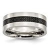 Chisel Stainless Steel Polished with Black Carbon Fiber Inlay 8mm Flat Band