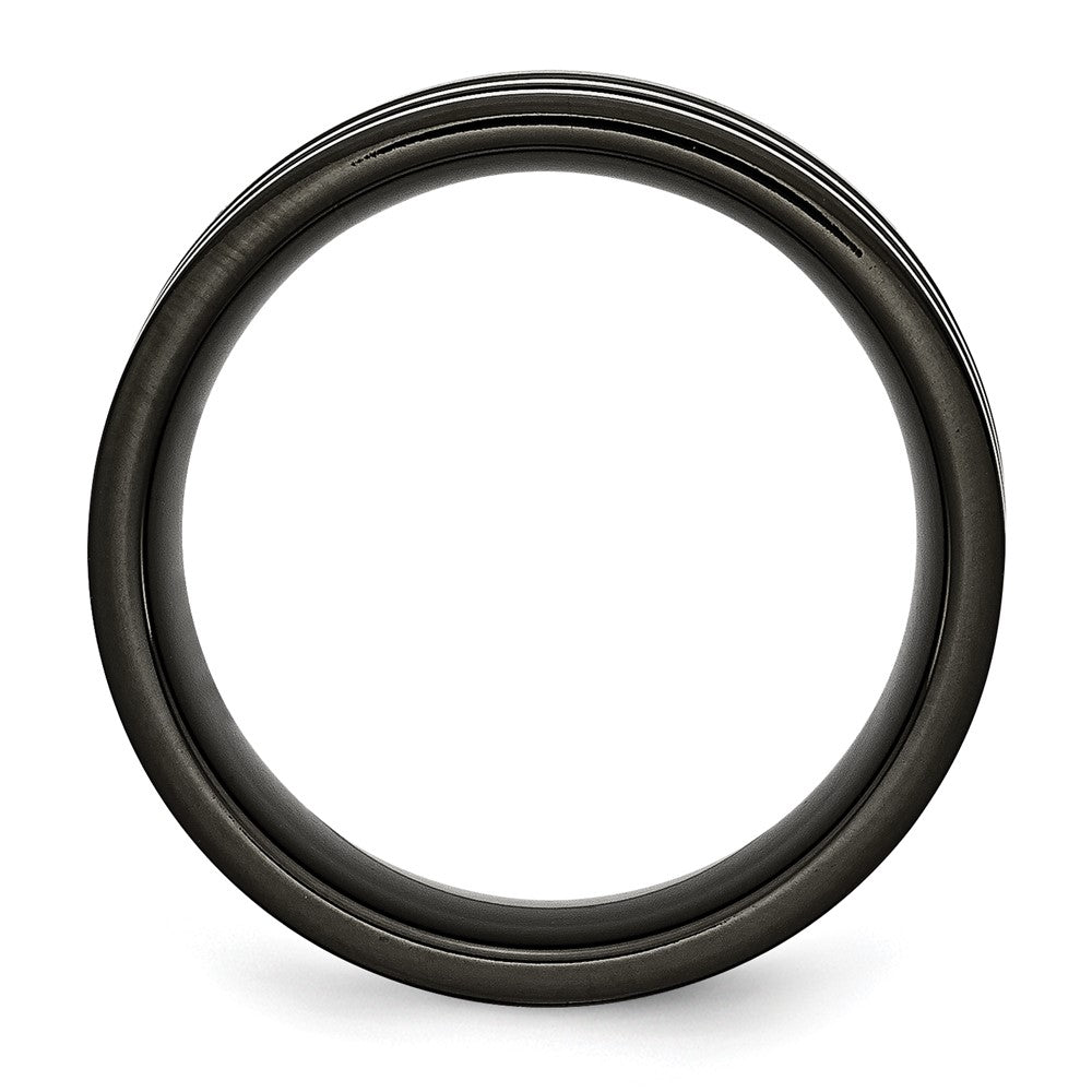 Chisel Stainless Steel Polished Black IP-plated with Grey Carbon Fiber Inlay 8mm Band