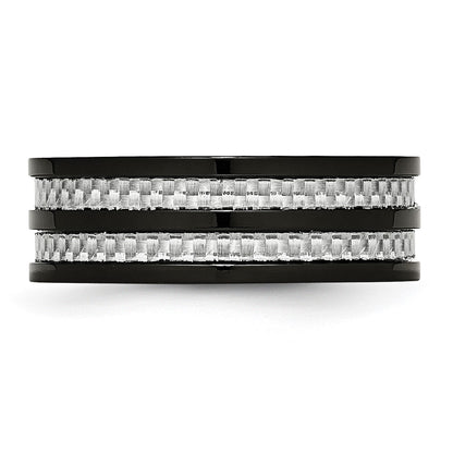 Chisel Stainless Steel Polished Black IP-plated with Grey Carbon Fiber Inlay 8mm Band