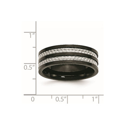 Chisel Stainless Steel Polished Black IP-plated with Grey Carbon Fiber Inlay 8mm Band