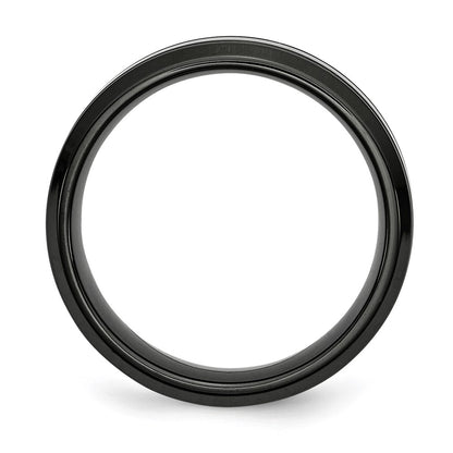 Chisel Stainless Steel Polished Black IP-plated 7mm Grooved Band