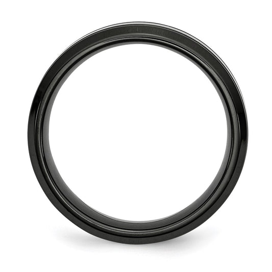 Chisel Stainless Steel Polished Black IP-plated 7mm Grooved Band