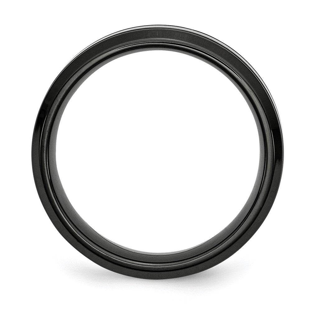 Chisel Stainless Steel Polished Black IP-plated 7mm Grooved Band
