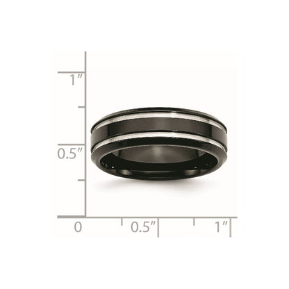 Chisel Stainless Steel Polished Black IP-plated 7mm Grooved Band