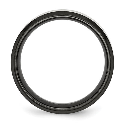 Chisel Stainless Steel Polished Black IP-plated with Brushed Center 8mm Beveled Edge Band