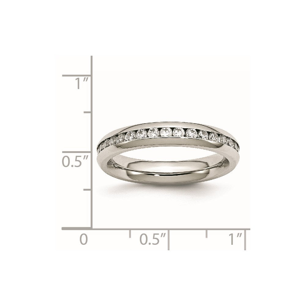 Chisel Stainless Steel Polished 4mm April Clear CZ Ring