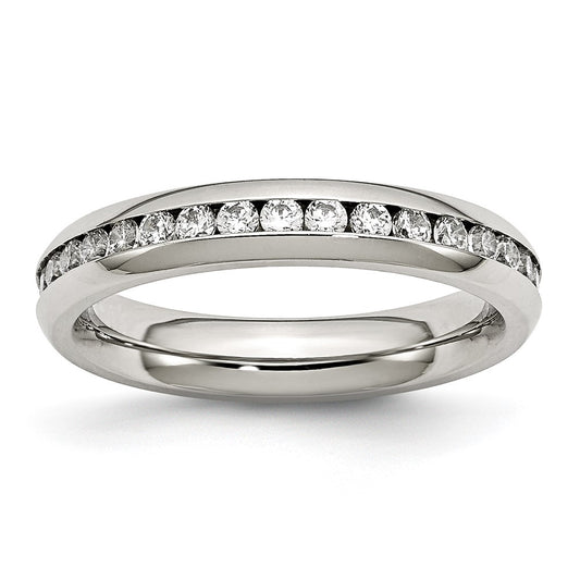 Chisel Stainless Steel Polished 4mm April Clear CZ Ring
