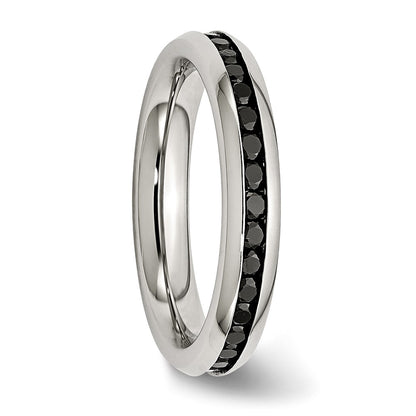 Chisel Stainless Steel Polished 4mm Black CZ Ring