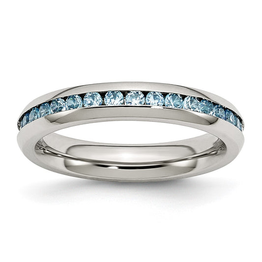 Chisel Stainless Steel Polished 4mm December Teal CZ Ring