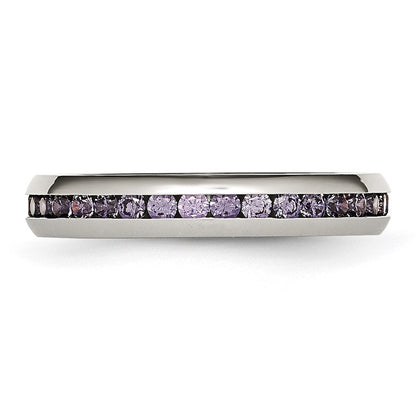 Chisel Stainless Steel Polished 4mm February Purple CZ Ring