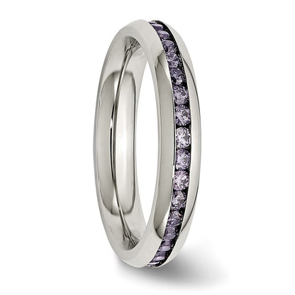 Chisel Stainless Steel Polished 4mm February Purple CZ Ring
