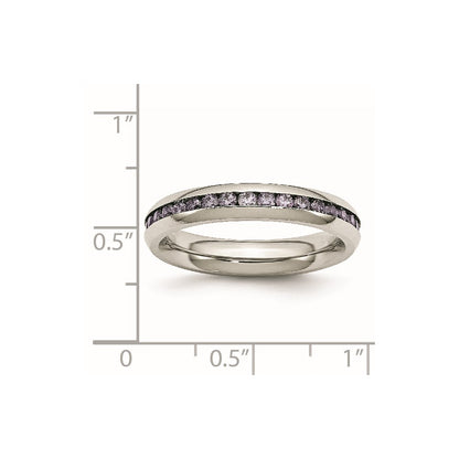 Chisel Stainless Steel Polished 4mm February Purple CZ Ring