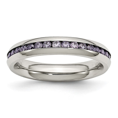 Chisel Stainless Steel Polished 4mm February Purple CZ Ring