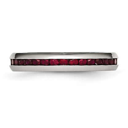 Chisel Stainless Steel Polished 4mm January Dark Red CZ Ring