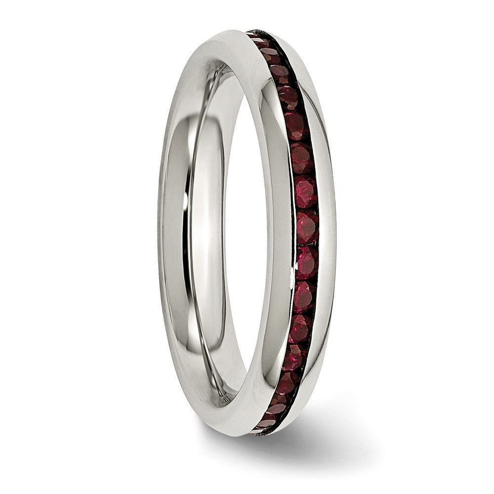 Chisel Stainless Steel Polished 4mm January Dark Red CZ Ring