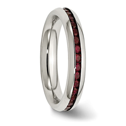 Chisel Stainless Steel Polished 4mm January Dark Red CZ Ring
