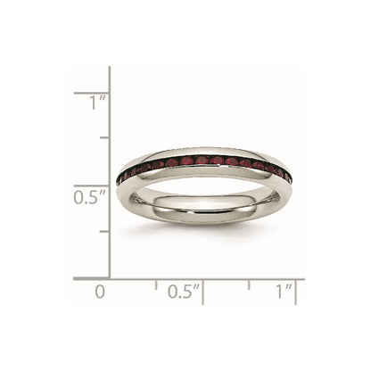 Chisel Stainless Steel Polished 4mm January Dark Red CZ Ring