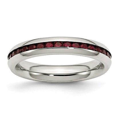 Chisel Stainless Steel Polished 4mm January Dark Red CZ Ring