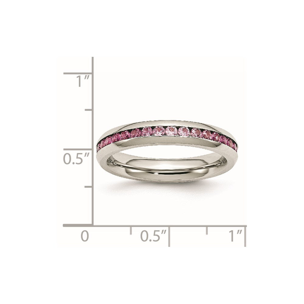 Chisel Stainless Steel Polished 4mm July Dark Pink CZ Ring