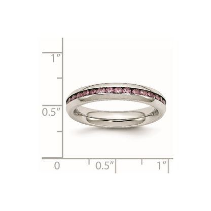 Chisel Stainless Steel Polished 4mm June Pink CZ Ring