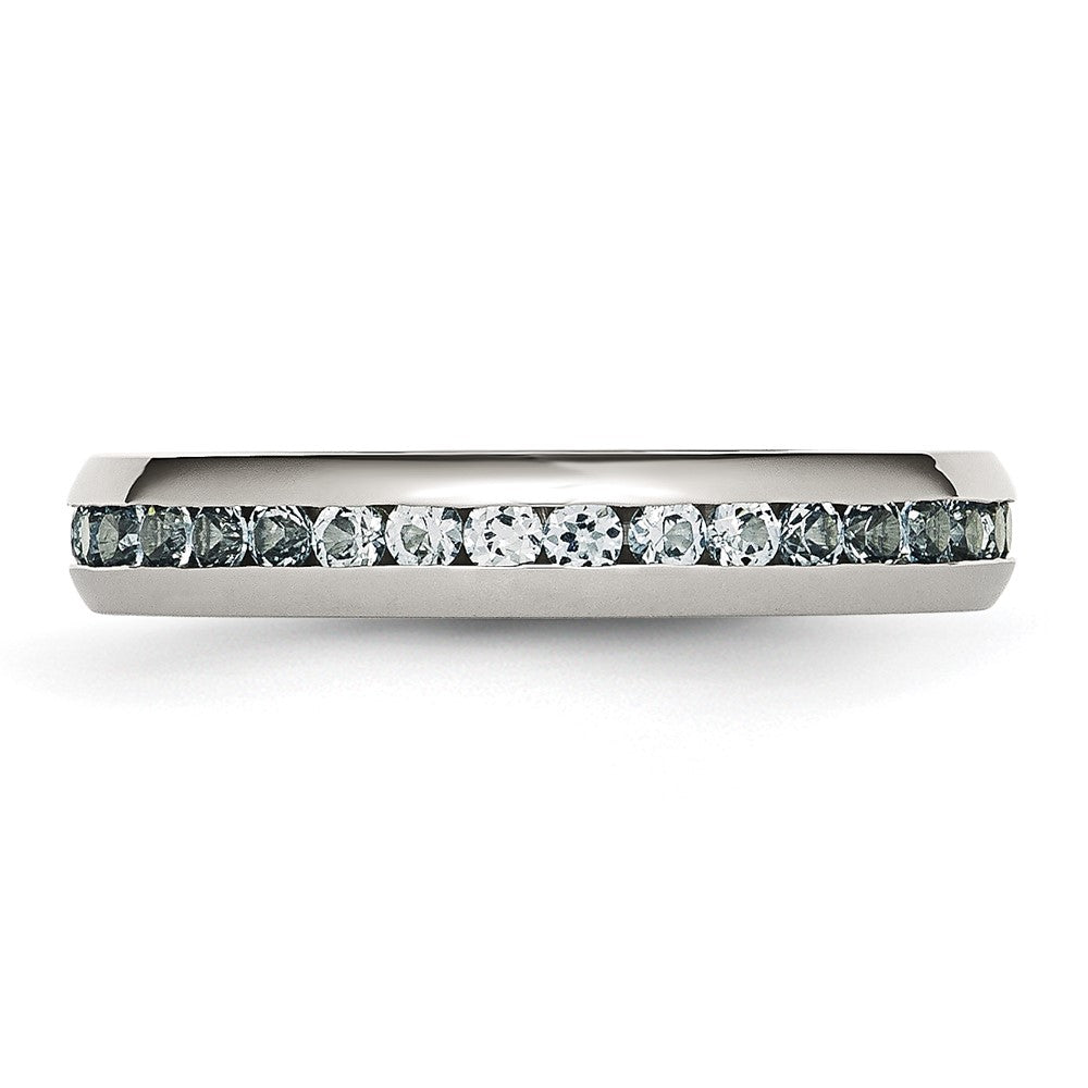 Chisel Stainless Steel Polished 4mm March Light Blue CZ Ring