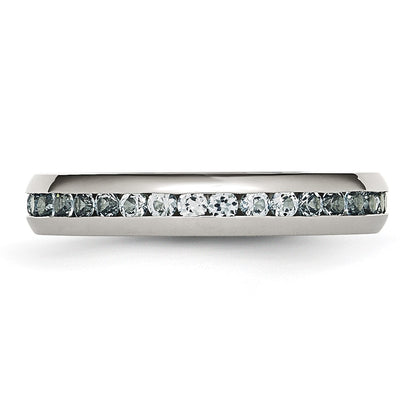 Chisel Stainless Steel Polished 4mm March Light Blue CZ Ring