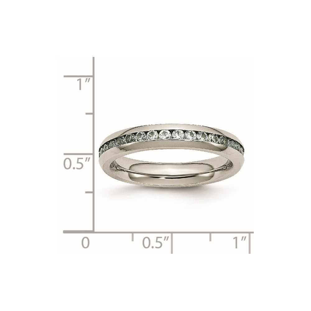 Chisel Stainless Steel Polished 4mm March Light Blue CZ Ring