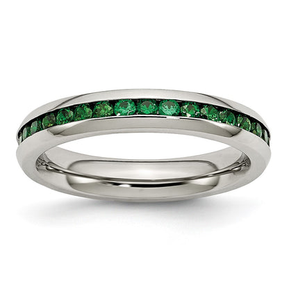 Chisel Stainless Steel Polished 4mm May Dark Green CZ Ring