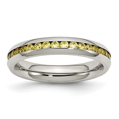 Chisel Stainless Steel Polished 4mm November Yellow CZ Ring