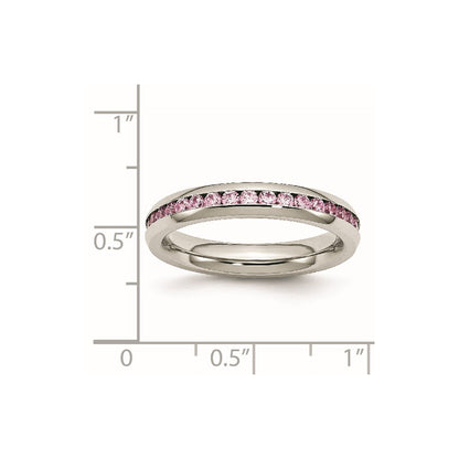 Chisel Stainless Steel Polished 4mm October Pink CZ Ring