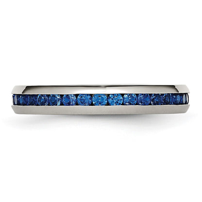 Chisel Stainless Steel Polished 4mm September Blue CZ Ring