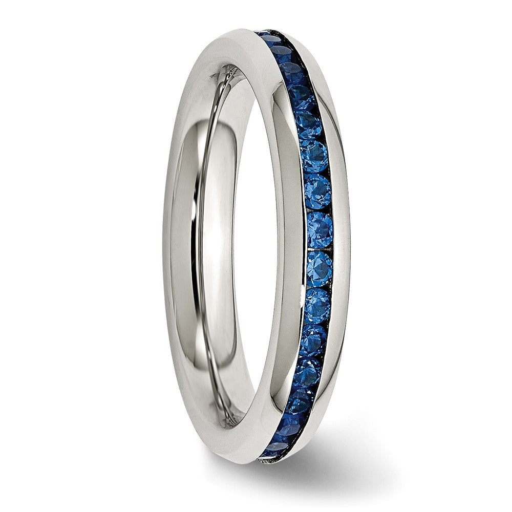 Chisel Stainless Steel Polished 4mm September Blue CZ Ring