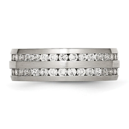 Chisel Stainless Steel Brushed with Double Row CZ 7mm Band