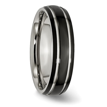 Chisel Stainless Steel Polished Black IP-plated 6mm Grooved Band