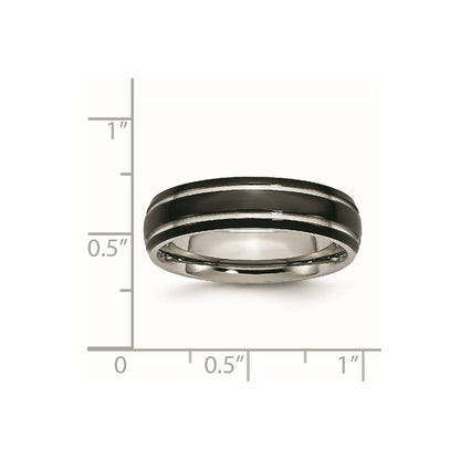 Chisel Stainless Steel Polished Black IP-plated 6mm Grooved Band