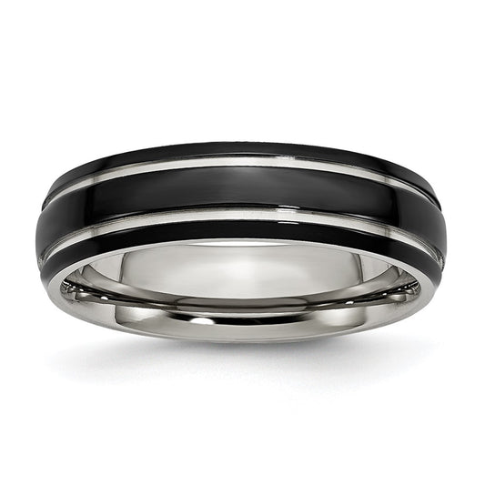 Chisel Stainless Steel Polished Black IP-plated 6mm Grooved Band