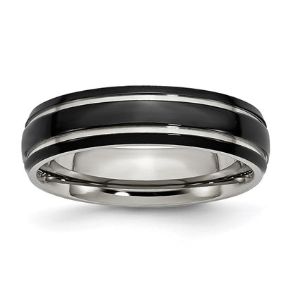 Chisel Stainless Steel Polished Black IP-plated 6mm Grooved Band