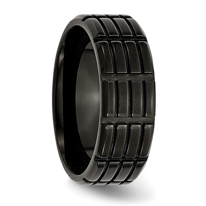 Chisel Stainless Steel Brushed Black IP-plated 8mm Grooved Band