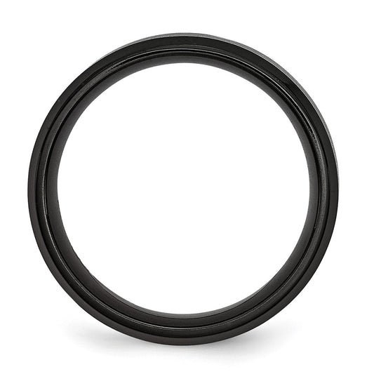 Chisel Stainless Steel Brushed and Polished Black IP-plated Striped 8mm Band