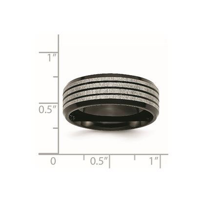 Chisel Stainless Steel Brushed and Polished Black IP-plated Striped 8mm Band