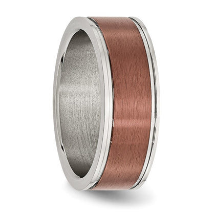 Chisel Stainless Steel Brushed and Polished Brown IP-plated 8mm Band