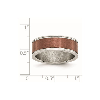 Chisel Stainless Steel Brushed and Polished Brown IP-plated 8mm Band