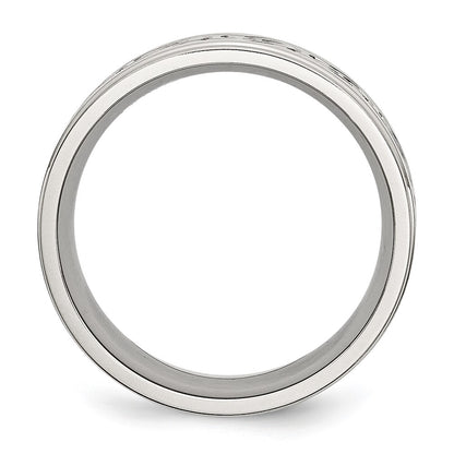 Chisel Stainless Steel Brushed and Polished Scroll Design 9mm Ridged Edge Band