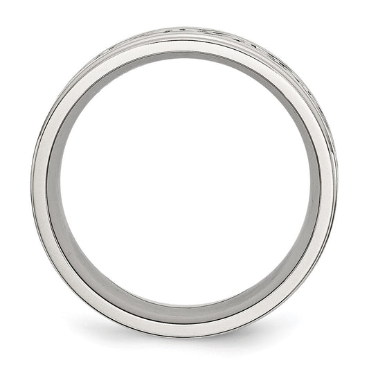 Chisel Stainless Steel Brushed and Polished Scroll Design 9mm Ridged Edge Band