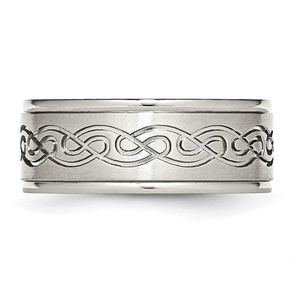 Chisel Stainless Steel Brushed and Polished Scroll Design 9mm Ridged Edge Band