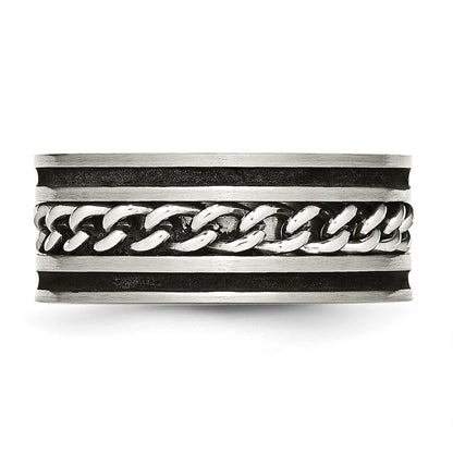 Chisel Stainless Steel Brushed and Polished Black IP-plated Chain Inlay 10mm Band